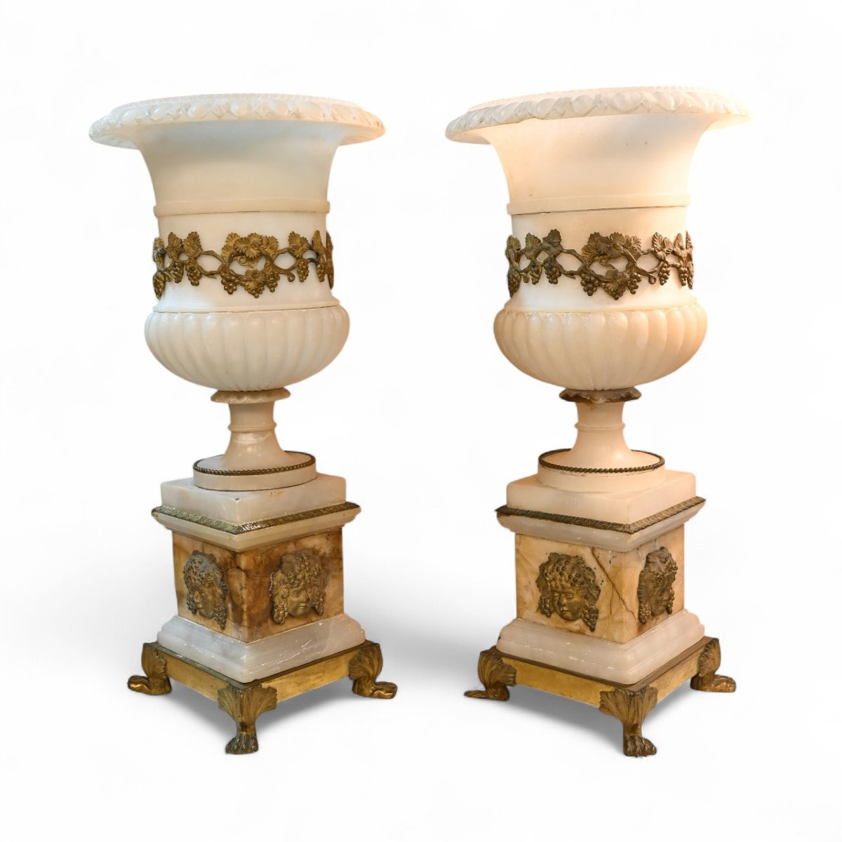 Coppia Di Vasi In Alabastro - Francia Fine XVIII Secolo-photo-4